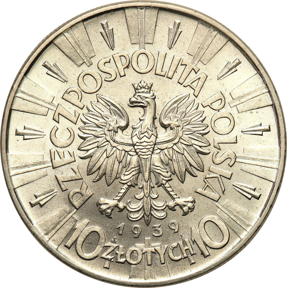 II RP. 10 złotych 1939 Piłsudski - PIĘKNY